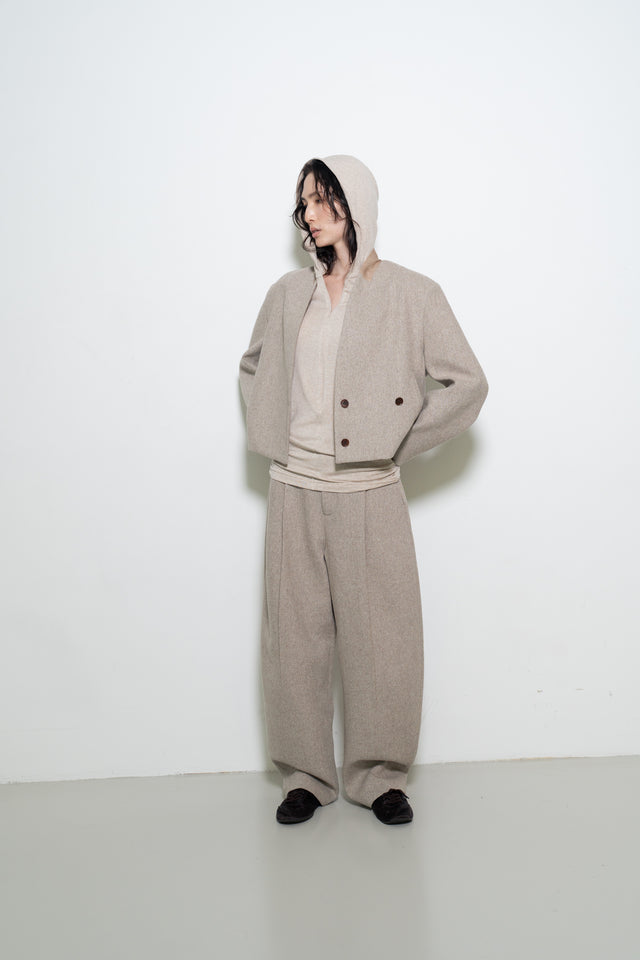 拼接領收腰短版西外 (裸麥)