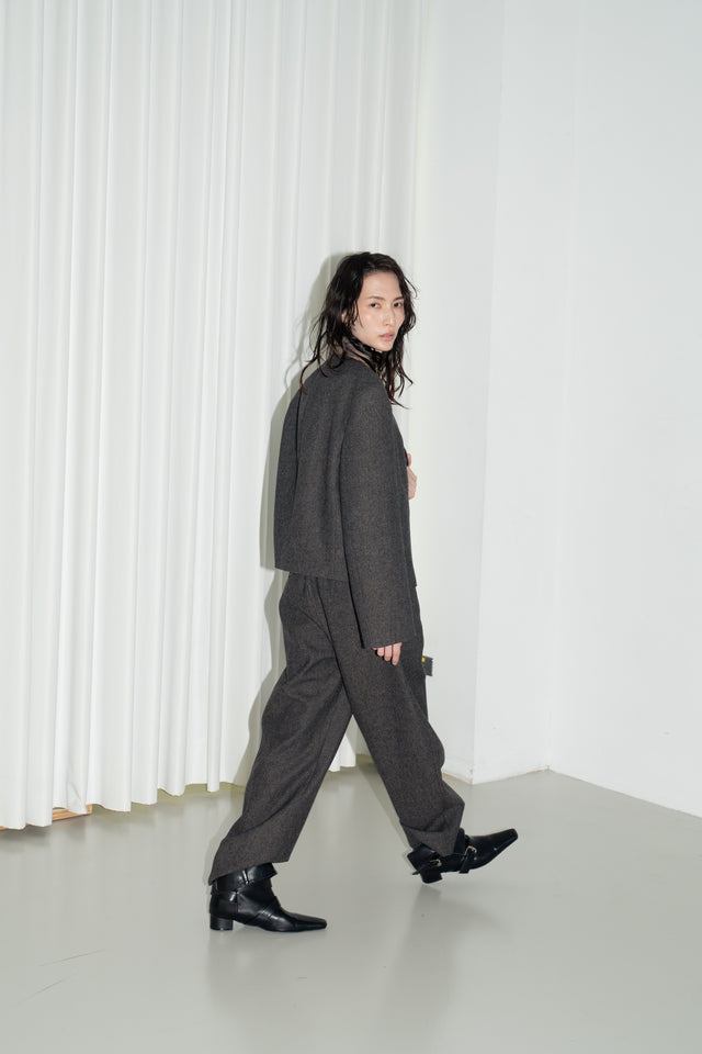 打褶羊毛錐形西褲 (褐棕)