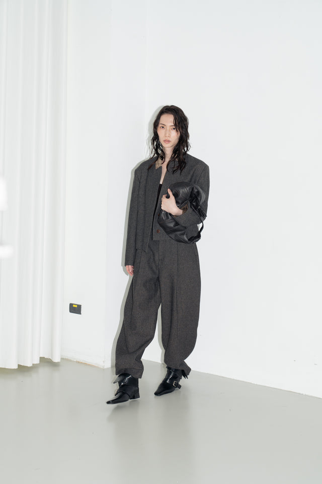 打褶羊毛錐形西褲 (褐棕)