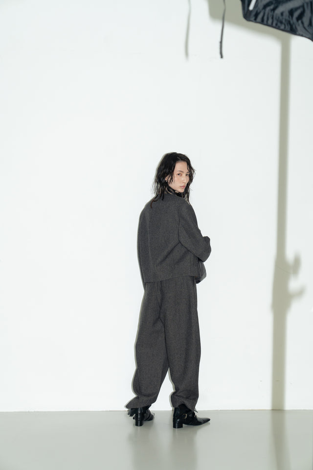 拼接領收腰短版西外 (褐棕)