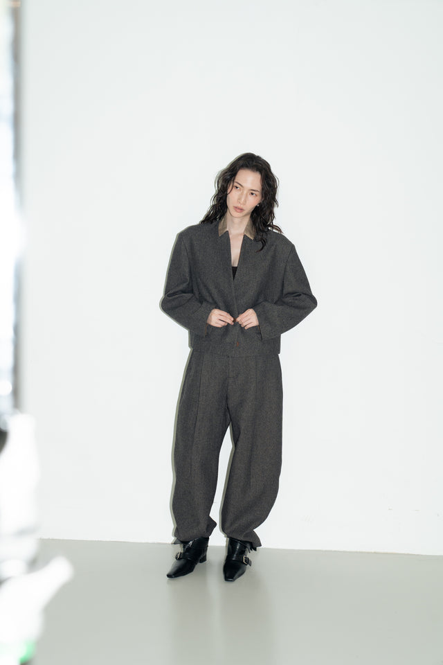 打褶羊毛錐形西褲 (褐棕)