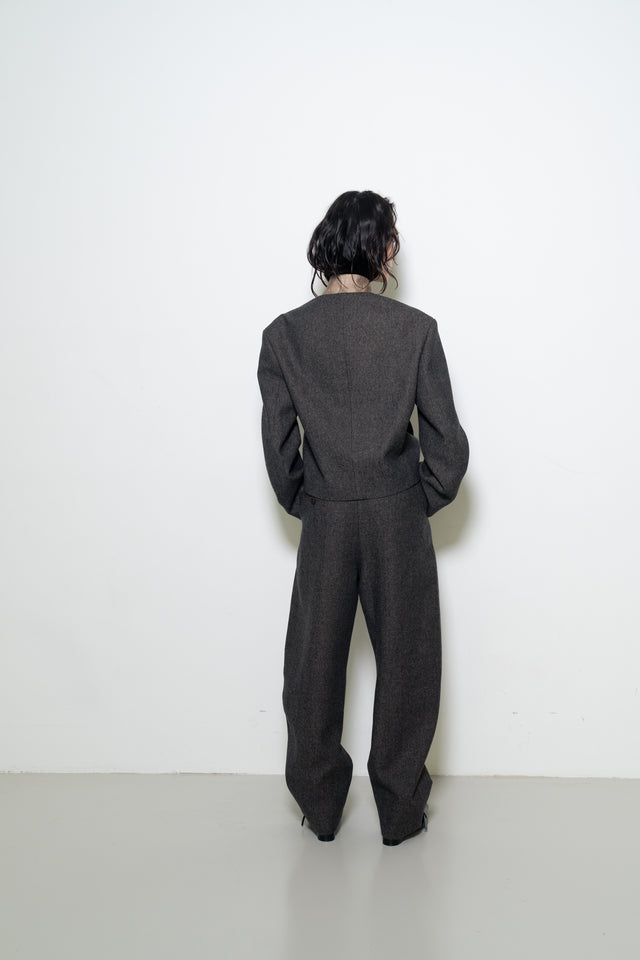 打褶羊毛錐形西褲 (褐棕)