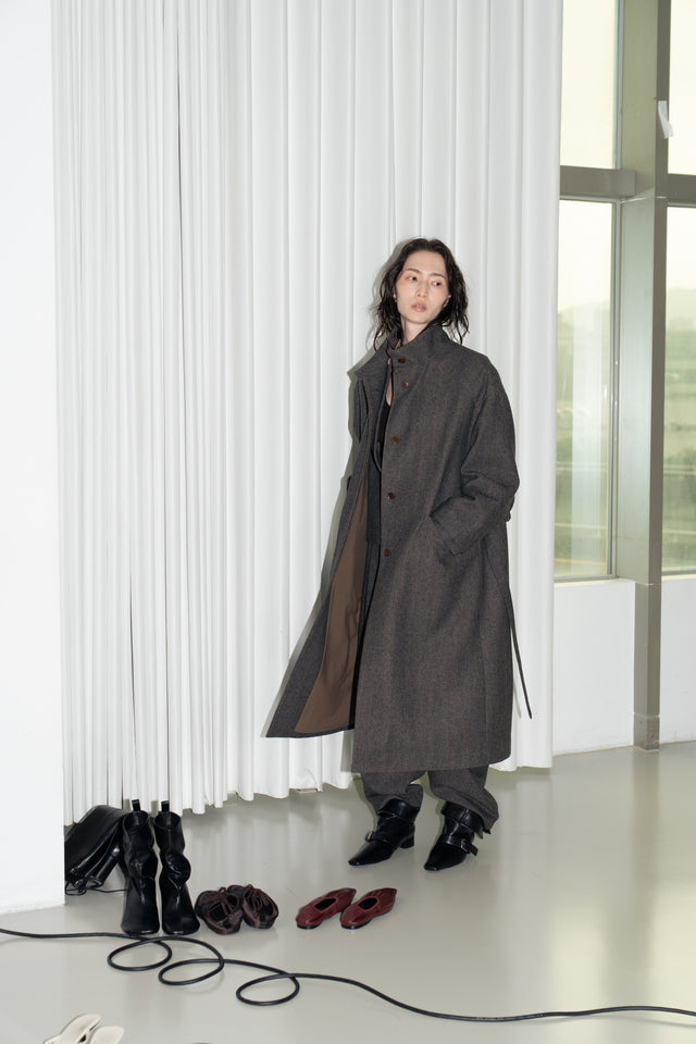 風衣式長版羊毛大衣 (褐棕)