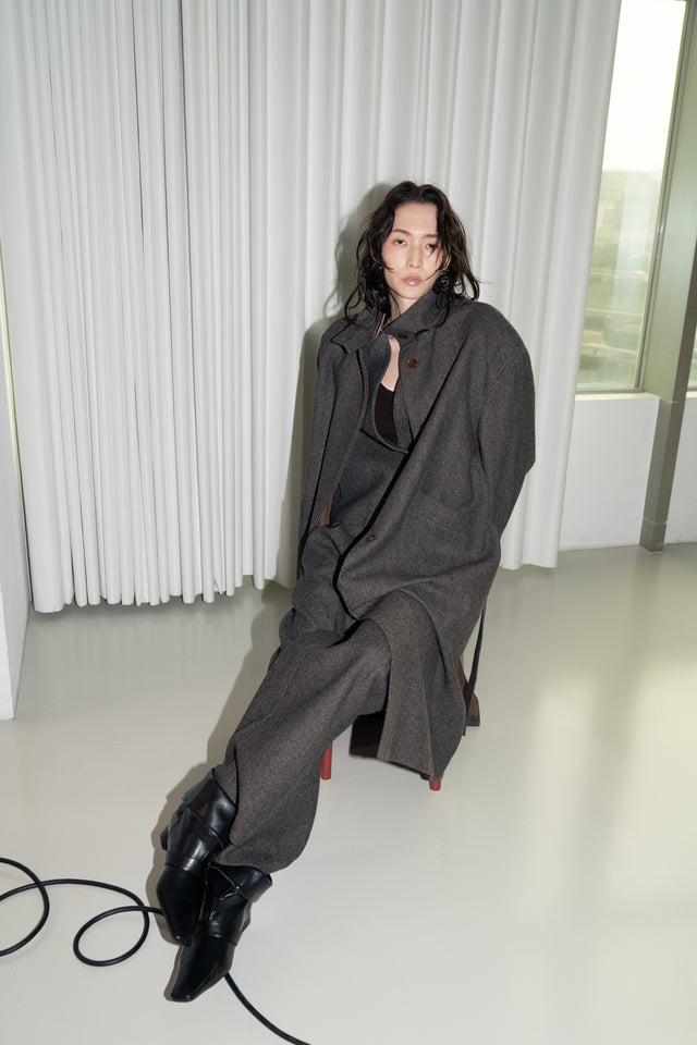 風衣式長版羊毛大衣 (褐棕)