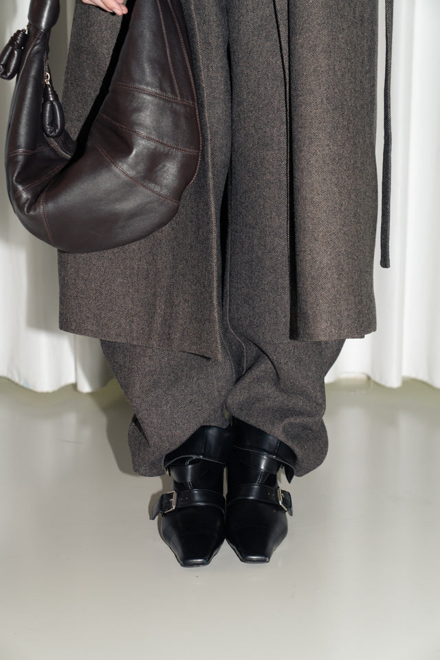 風衣式長版羊毛大衣 (褐棕)