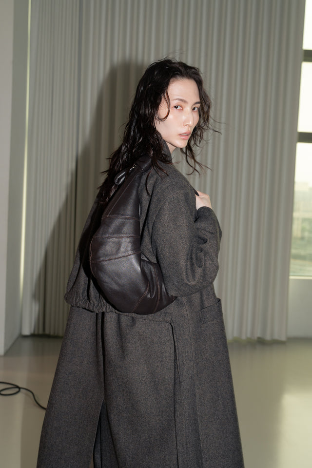 風衣式長版羊毛大衣 (褐棕)