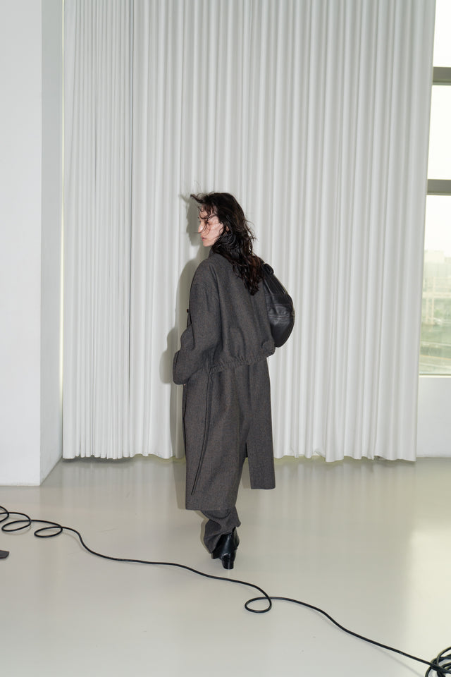 風衣式長版羊毛大衣 (褐棕)