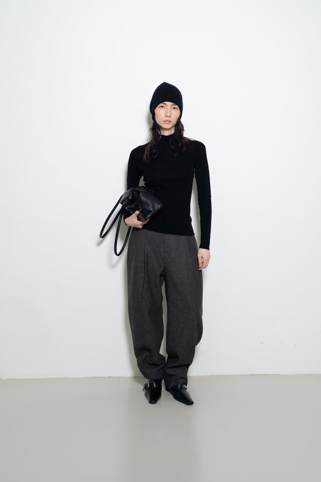 打褶羊毛錐形西褲 (褐棕)