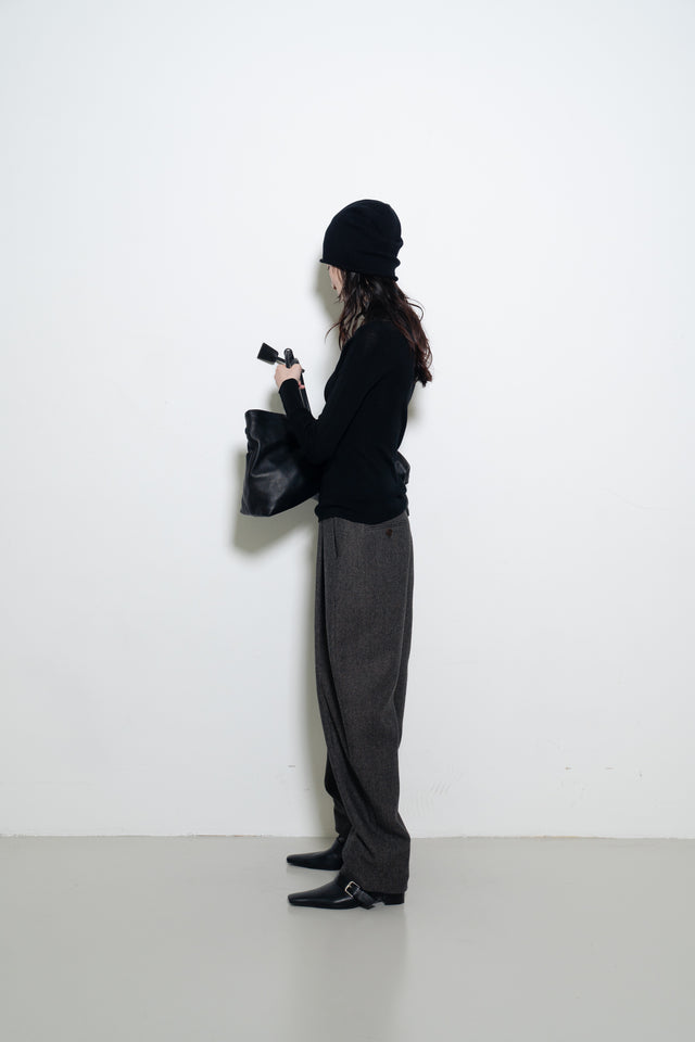 打褶羊毛錐形西褲 (褐棕)