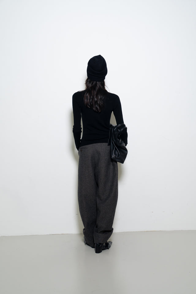 打褶羊毛錐形西褲 (褐棕)