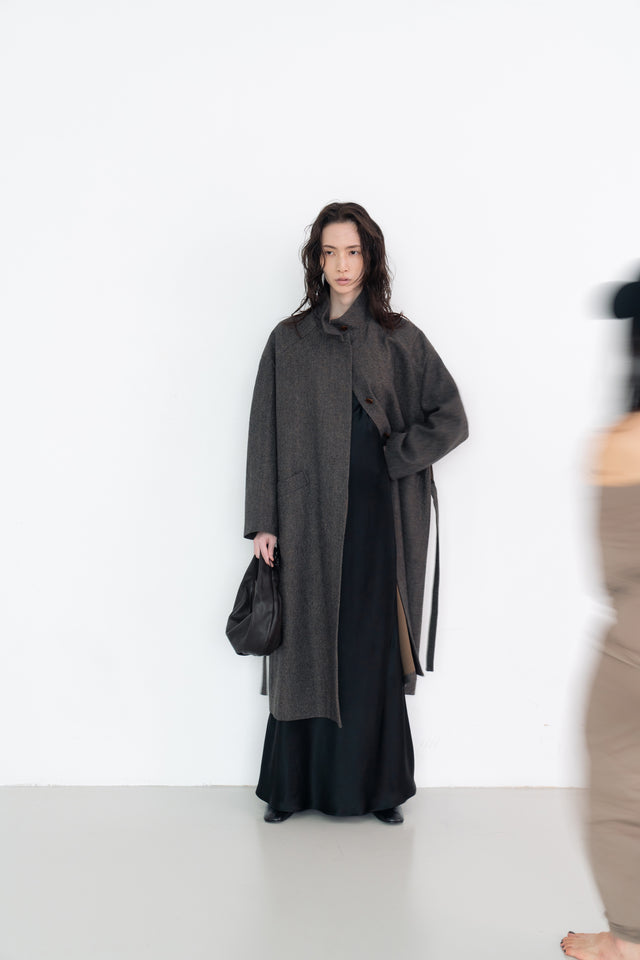 風衣式長版羊毛大衣 (褐棕)