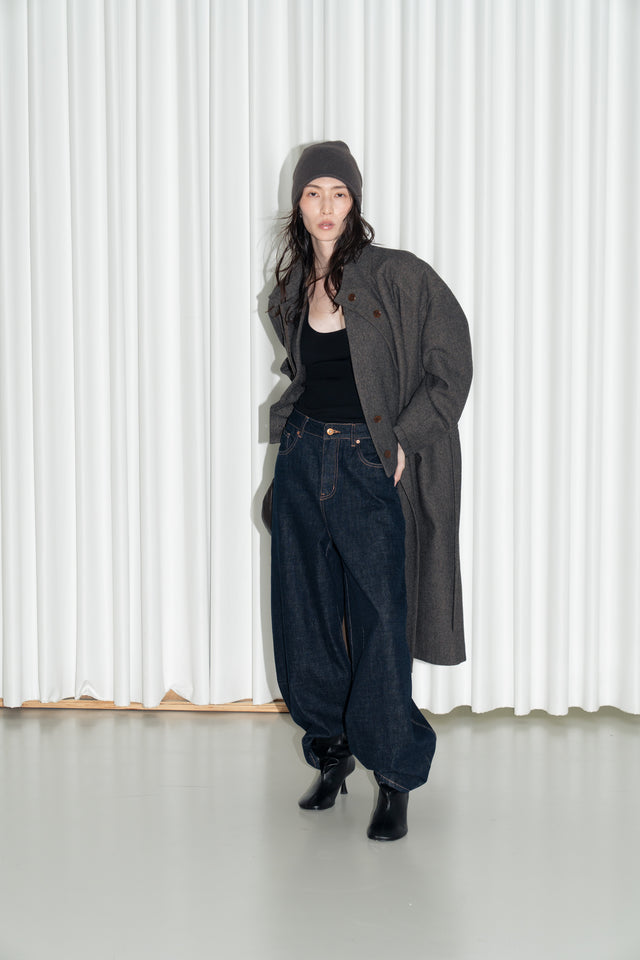 風衣式長版羊毛大衣 (褐棕)