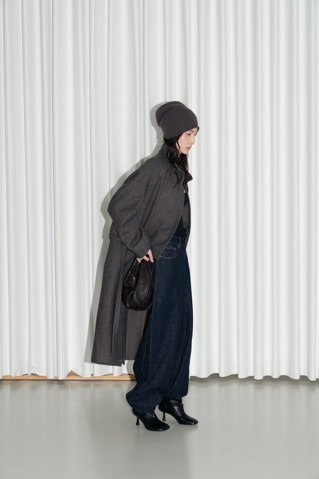 風衣式長版羊毛大衣 (褐棕)