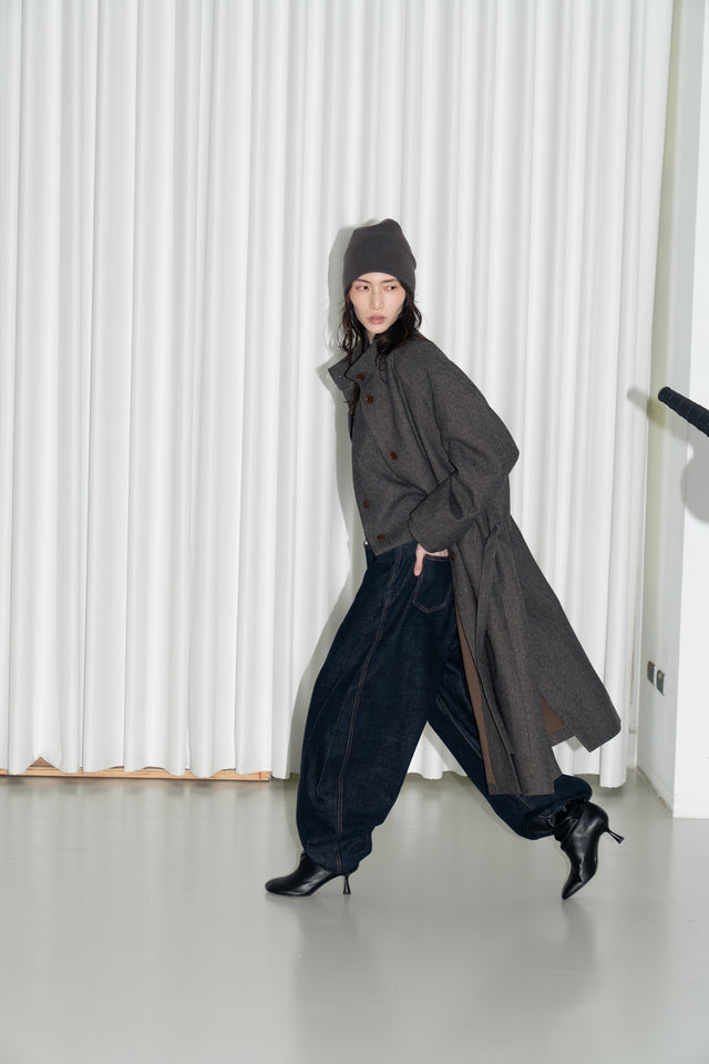 風衣式長版羊毛大衣 (褐棕)