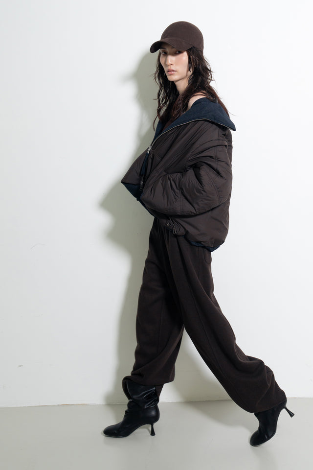 超舒適垂感剪裁休閒褲 (深棕)