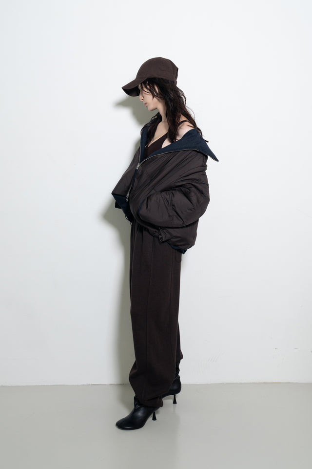 超舒適垂感剪裁休閒褲 (深棕)