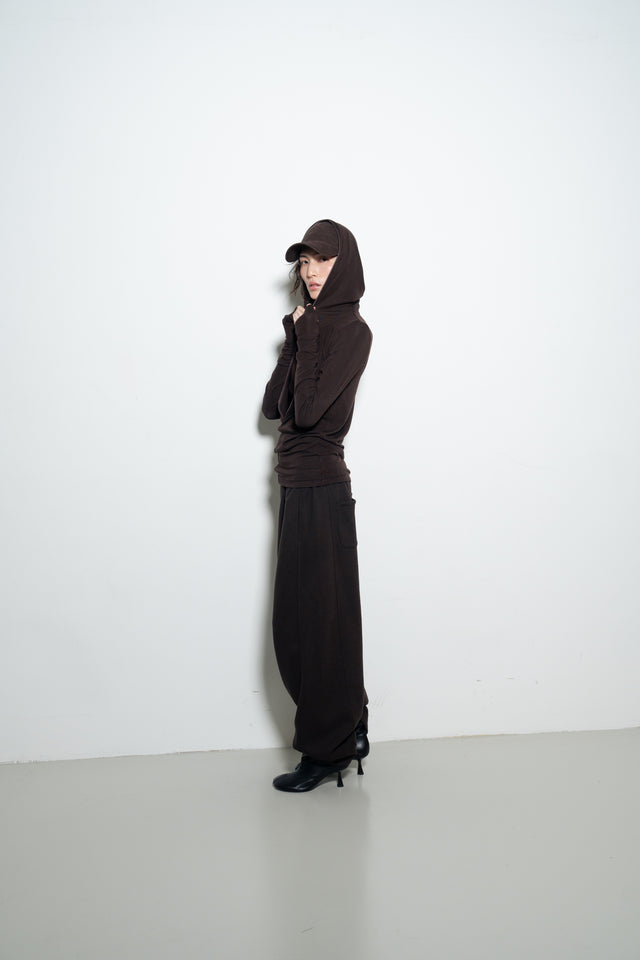 天絲羊毛拉鏈連帽衫 (深棕)