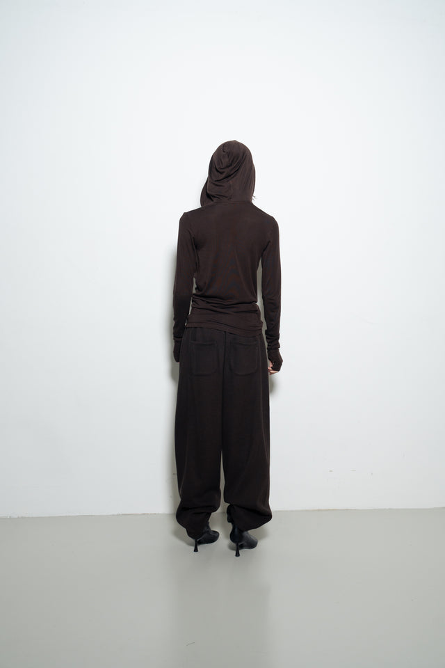 天絲羊毛拉鏈連帽衫 (深棕)