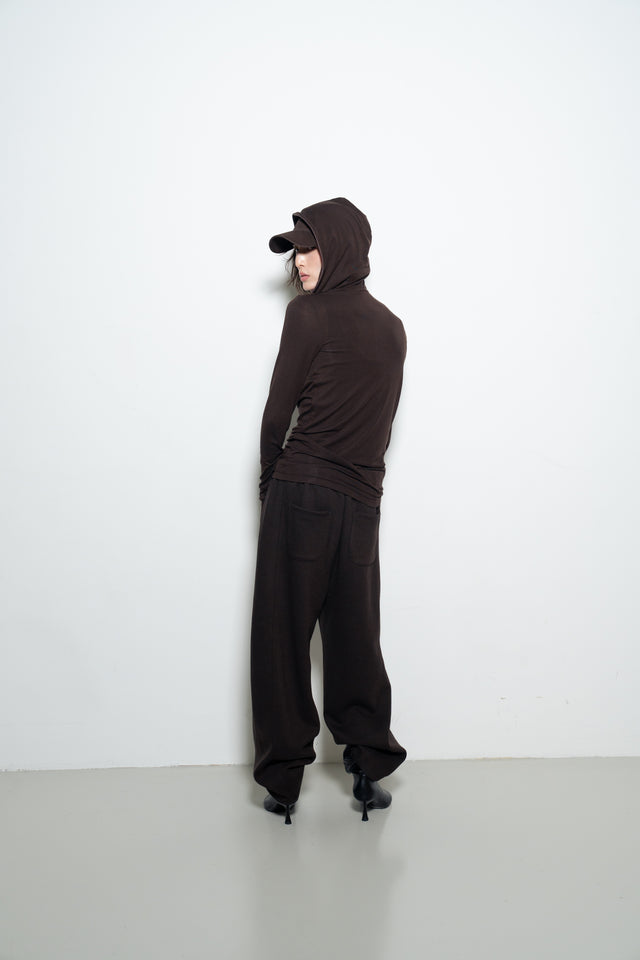 天絲羊毛拉鏈連帽衫 (深棕)