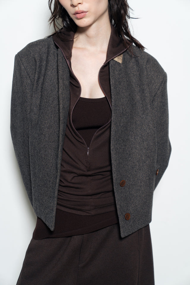 天絲羊毛拉鏈連帽衫 (深棕)