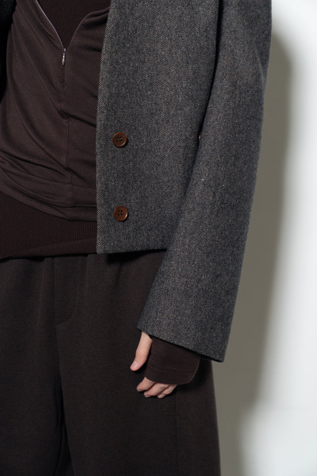 天絲羊毛拉鏈連帽衫 (深棕)