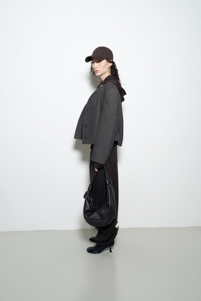 天絲羊毛拉鏈連帽衫 (深棕)