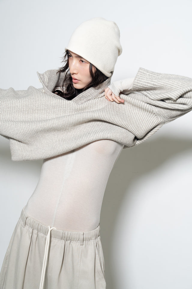 Unisex 雙混紗柔軟高磅立領毛衣 (柔灰)