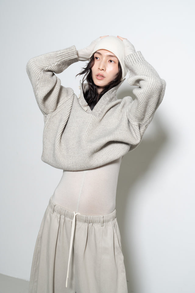 Unisex 雙混紗柔軟高磅立領毛衣 (柔灰)