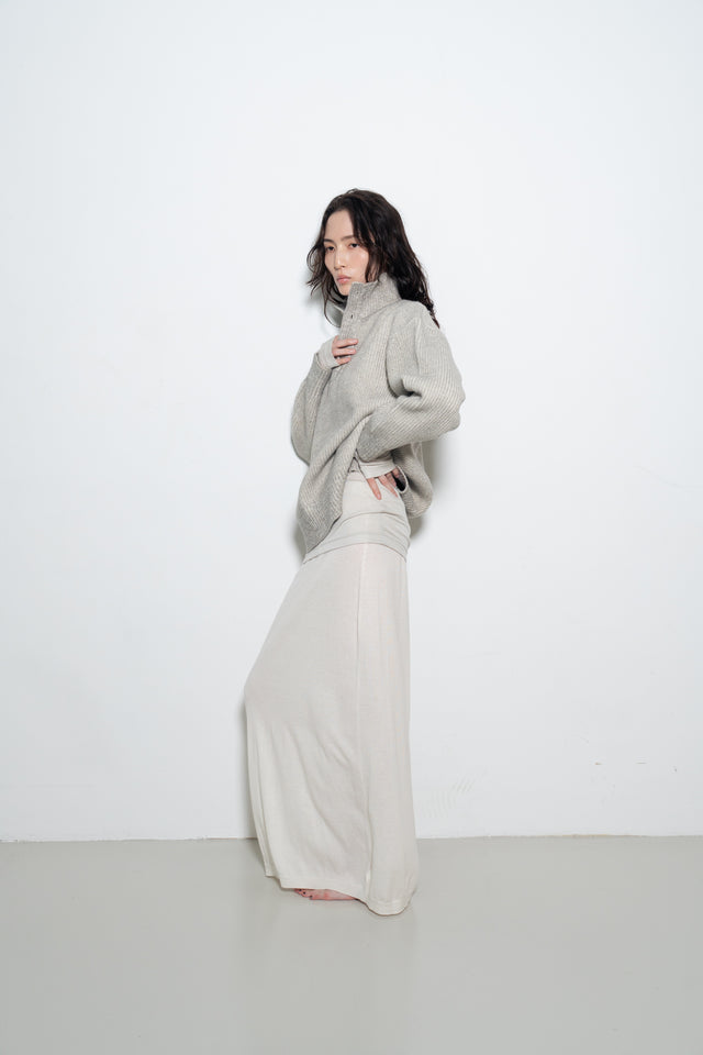 Unisex 雙混紗柔軟高磅立領毛衣 (柔灰)