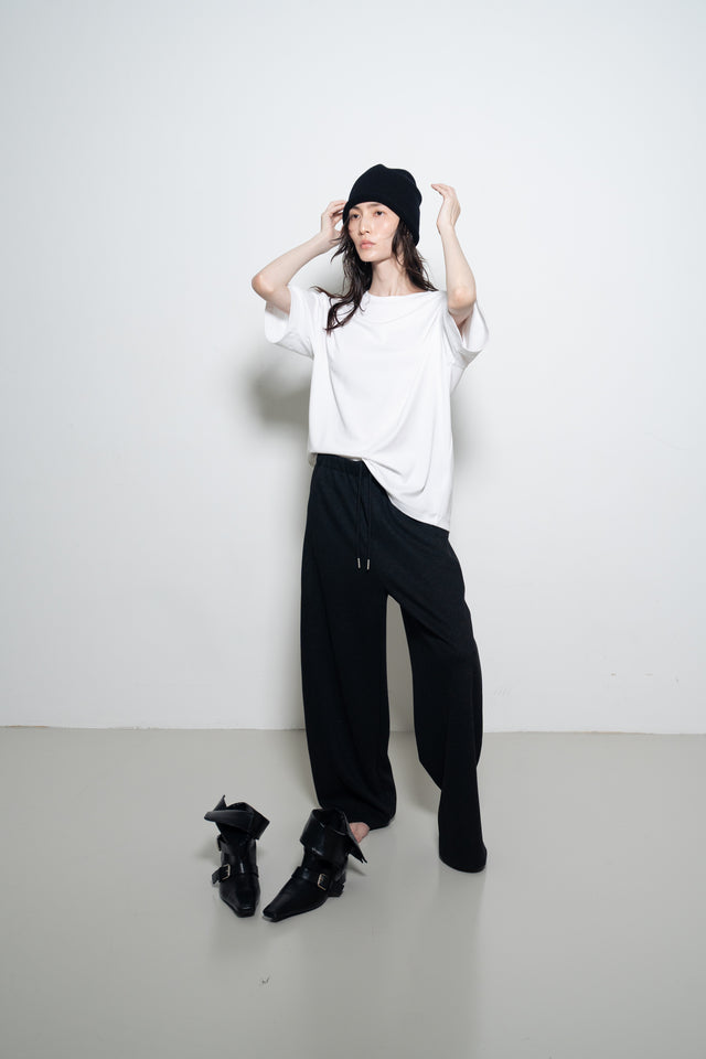 超舒適垂感剪裁休閒褲 (黑灰)