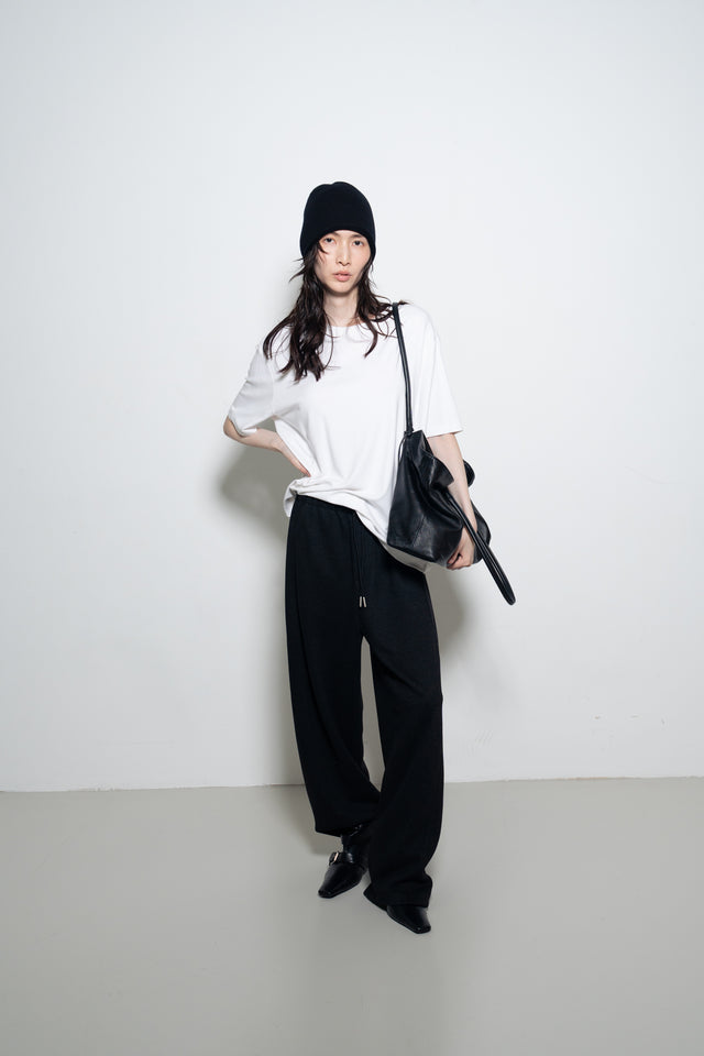 超舒適垂感剪裁休閒褲 (黑灰)