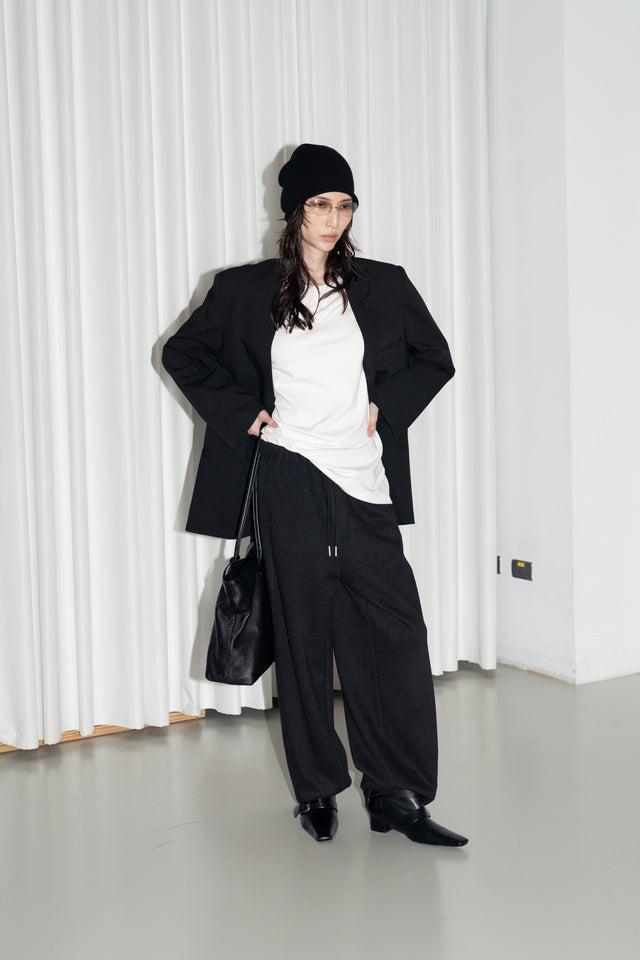 超舒適垂感剪裁休閒褲 (黑灰)