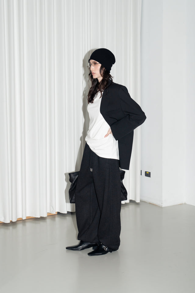 超舒適垂感剪裁休閒褲 (黑灰)