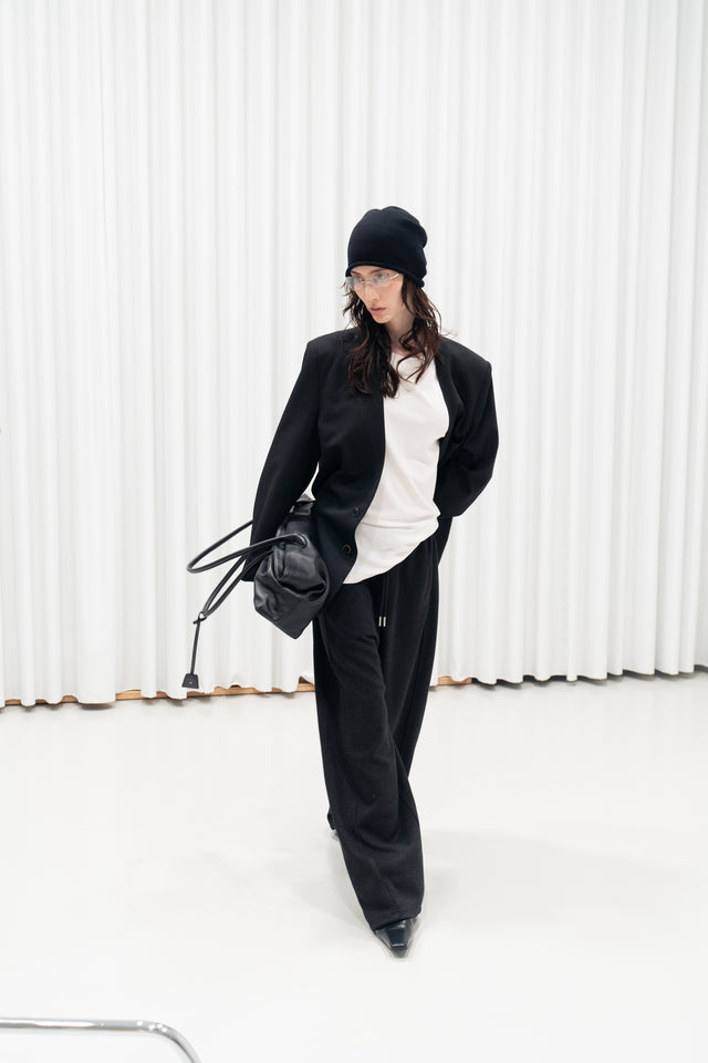 超舒適垂感剪裁休閒褲 (黑灰)