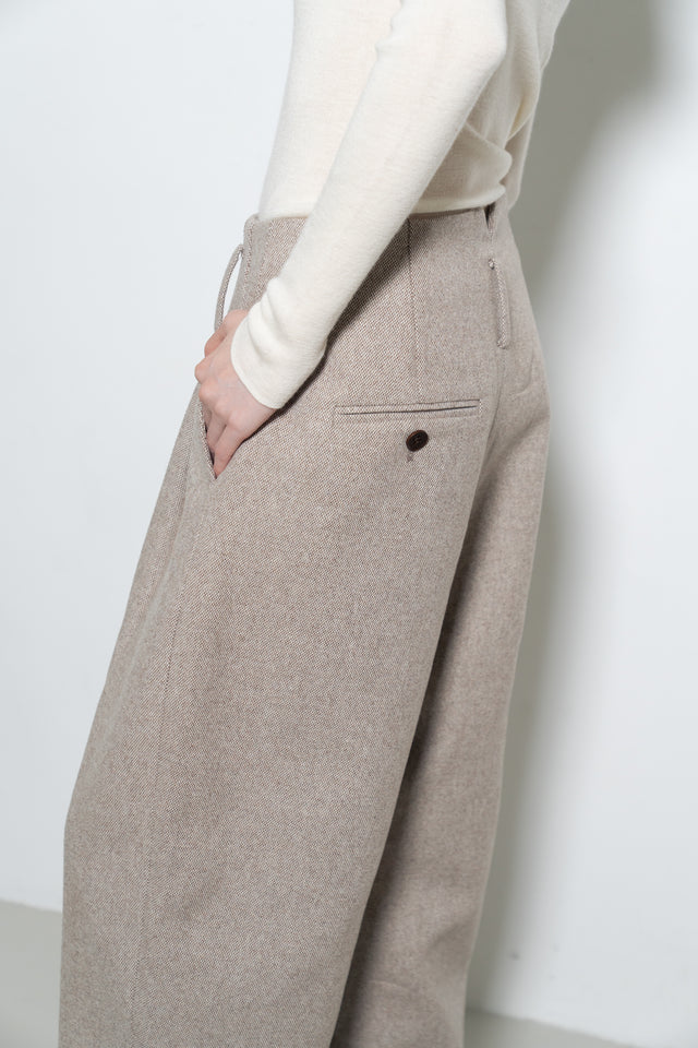 打褶羊毛錐形西褲 (裸麥)