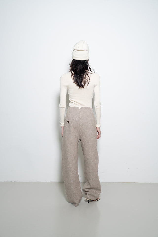 打褶羊毛錐形西褲 (裸麥)