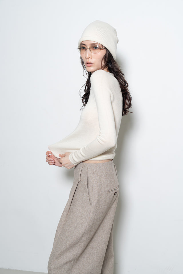 打褶羊毛錐形西褲 (裸麥)