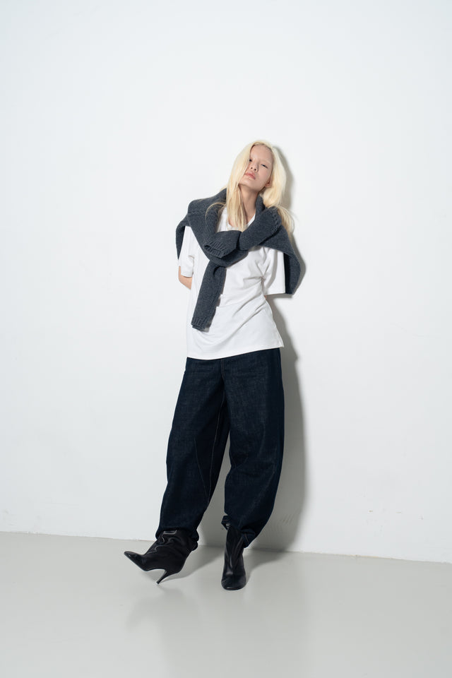 麻花領鬆軟大毛衣 (霧灰藍)