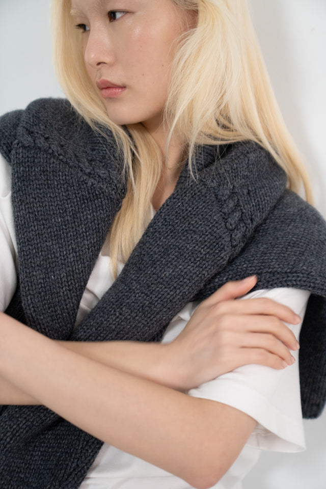 麻花領鬆軟大毛衣 (霧灰藍)