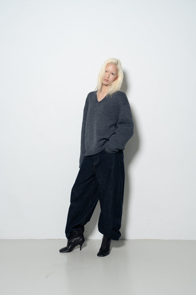 麻花領鬆軟大毛衣 (霧灰藍)