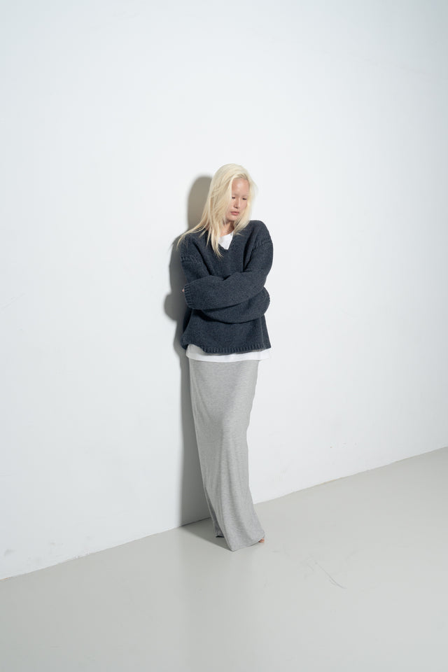 麻花領鬆軟大毛衣 (霧灰藍)