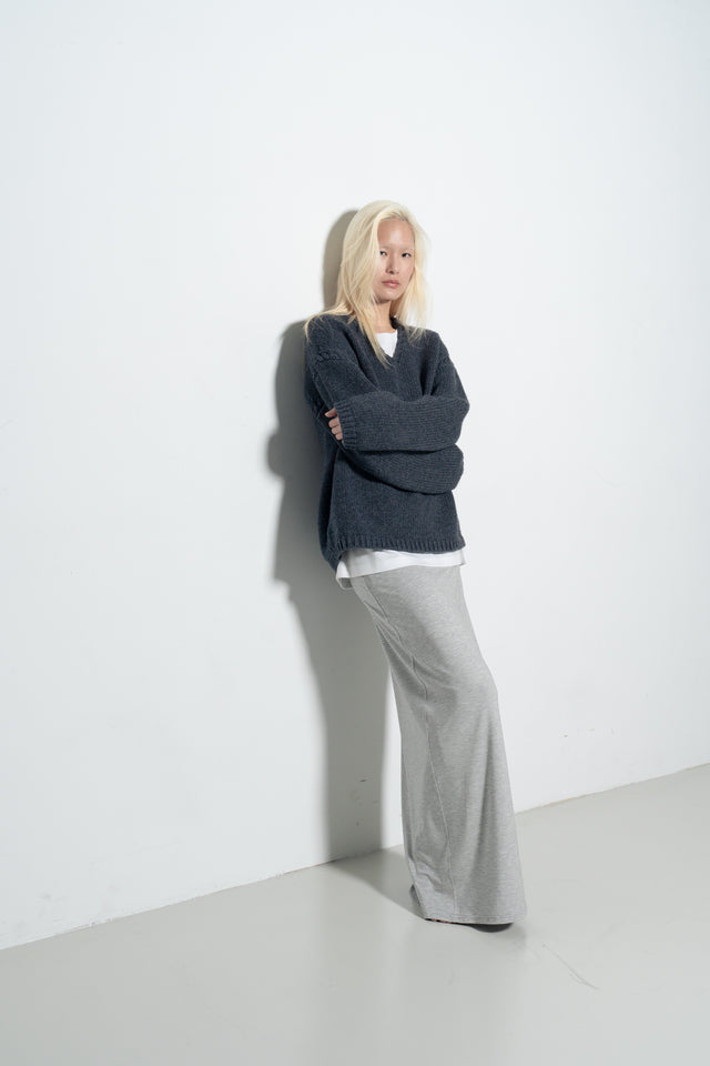 雙層霧絨彈力直筒裙 (淺灰)