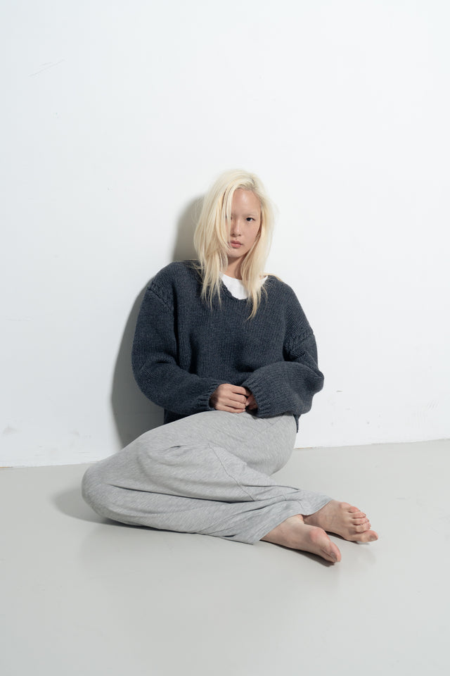 雙層霧絨彈力直筒裙 (淺灰)