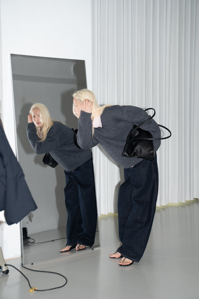 麻花領鬆軟大毛衣 (霧灰藍)