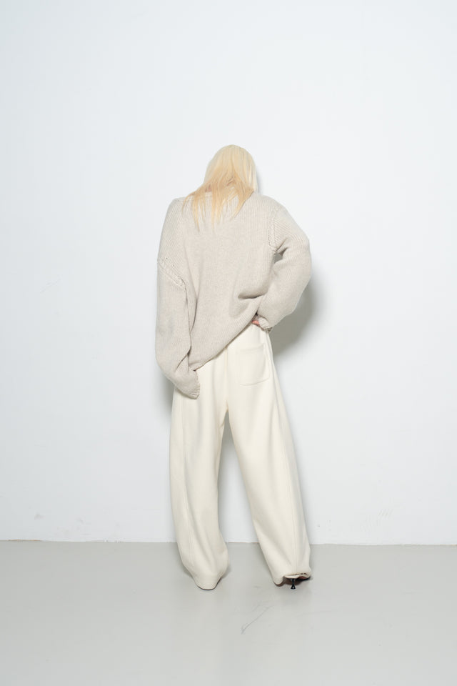 麻花領鬆軟大毛衣 (灰米)