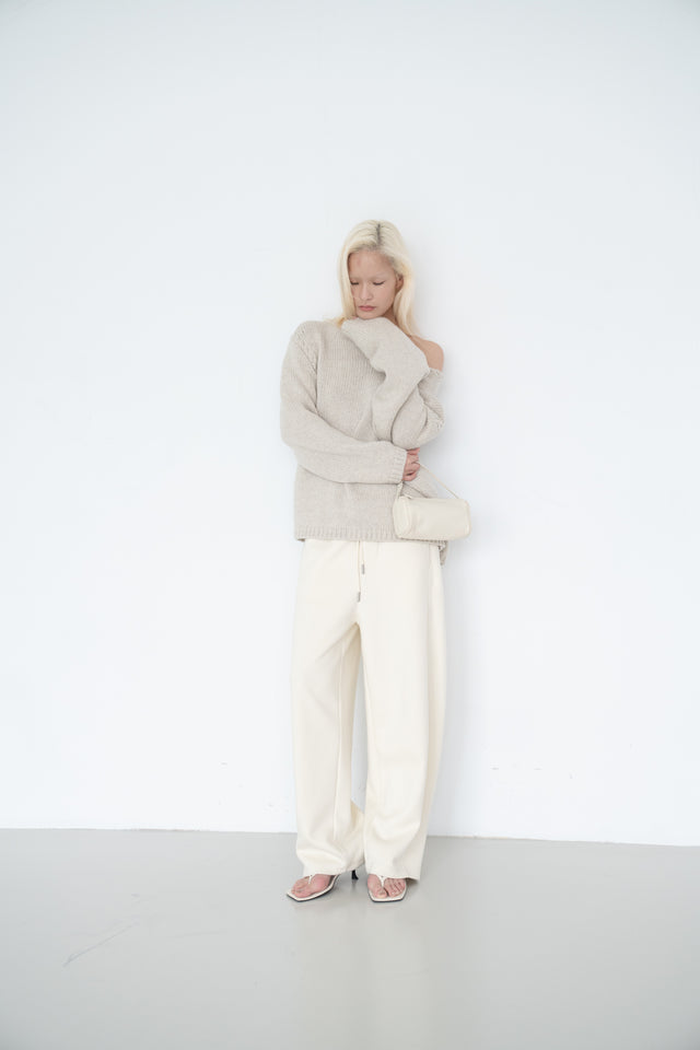 麻花領鬆軟大毛衣 (灰米)