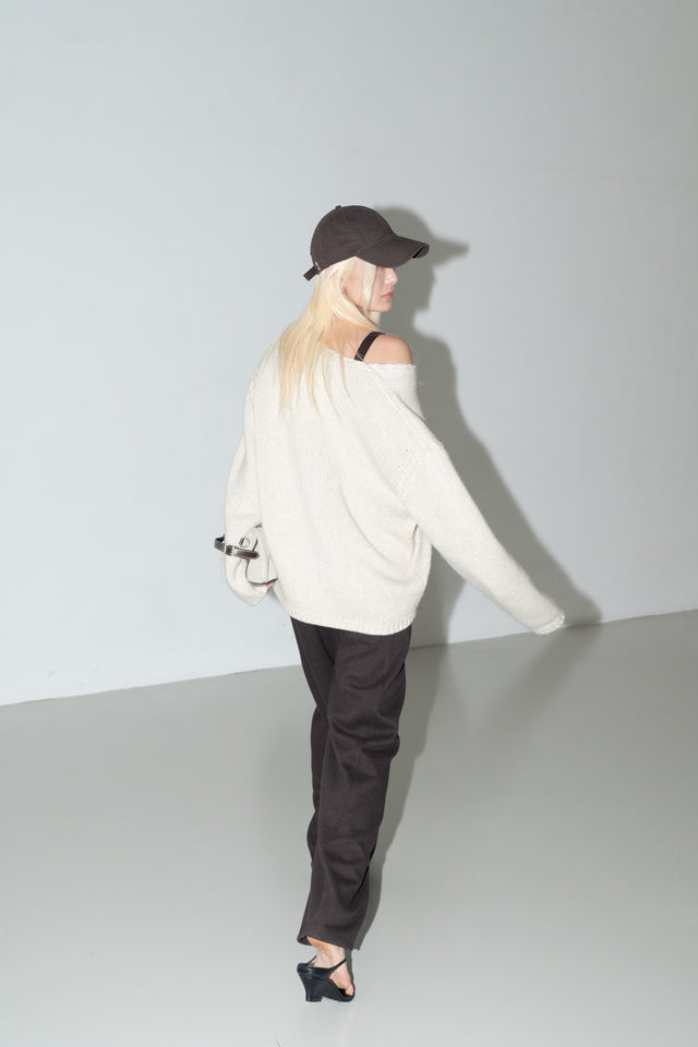 麻花領鬆軟大毛衣 (灰米)