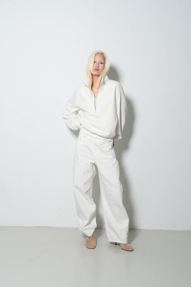 Unisex Soft Fleece Sweatshirt with 3D Shoulder Cut (White)