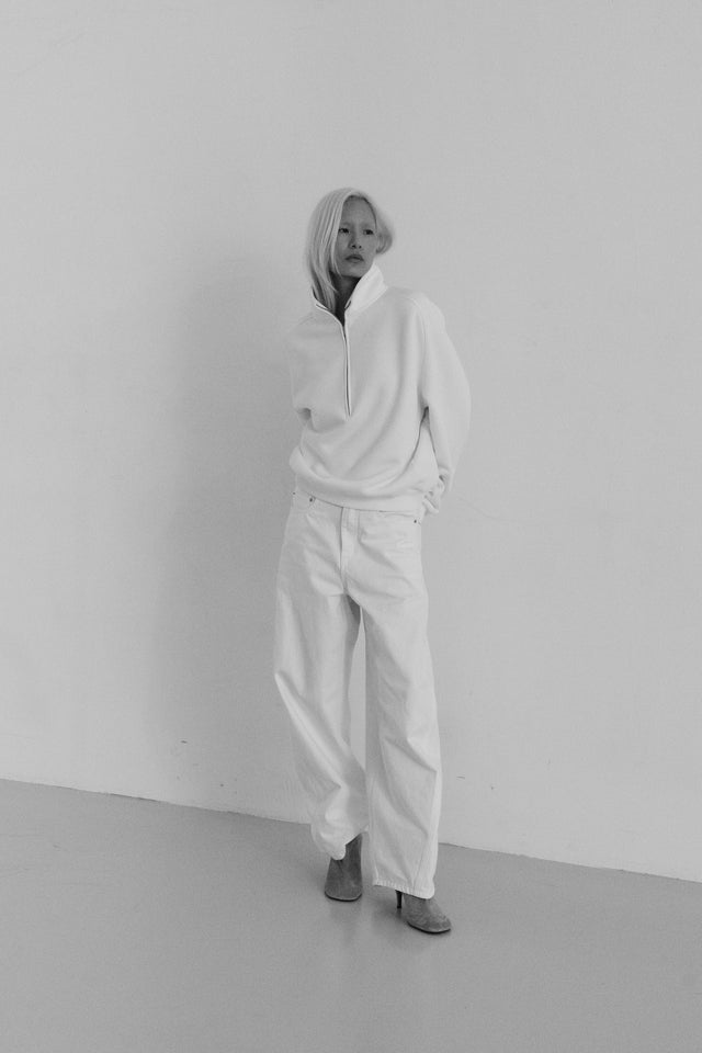 Unisex Soft Fleece Sweatshirt with 3D Shoulder Cut (White)