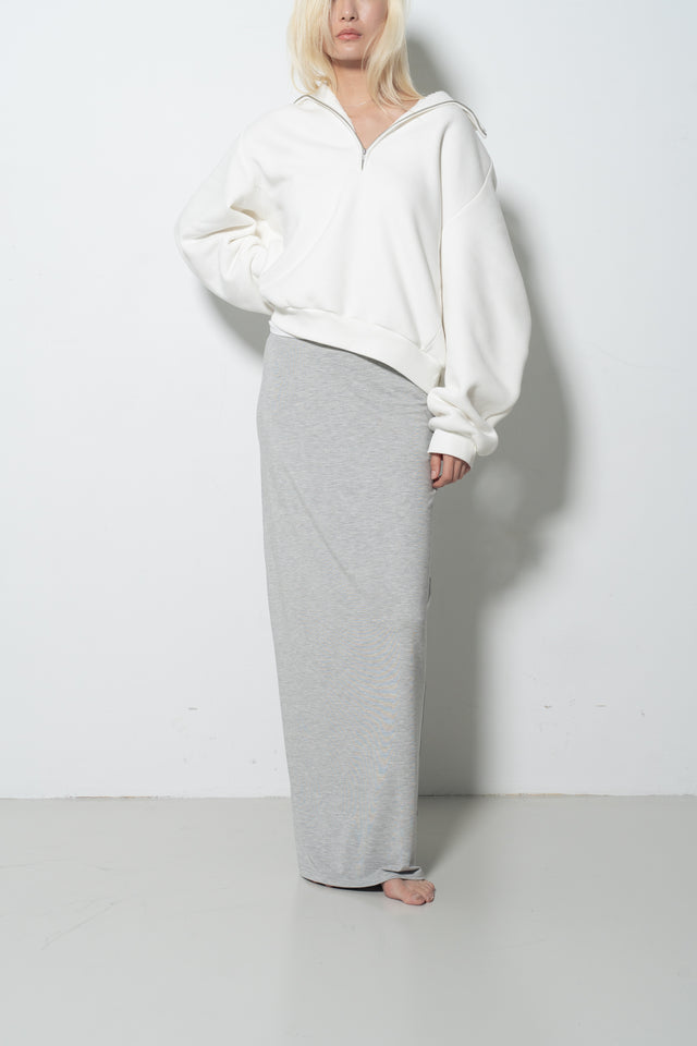 雙層霧絨彈力直筒裙 (淺灰)